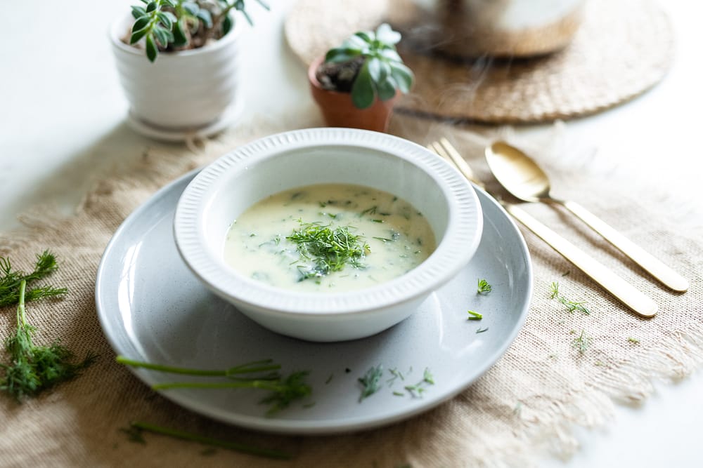 Artichoke dill soup, dairy-free